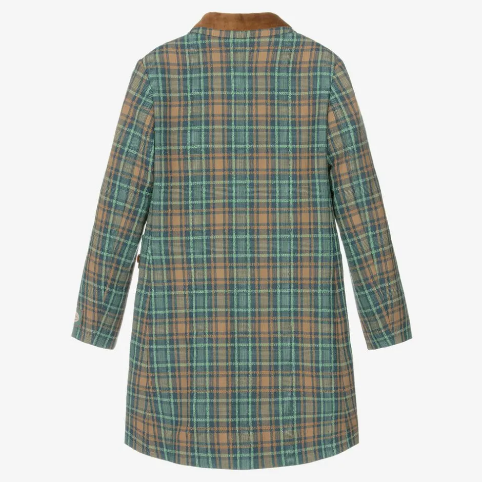 Gucci Teen Girls Blue & Brown Wool Check Coat Outlet