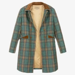 Gucci Teen Girls Blue & Brown Wool Check Coat Outlet