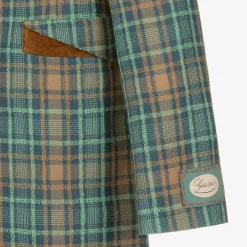 Gucci Teen Girls Blue & Brown Wool Check Coat Outlet