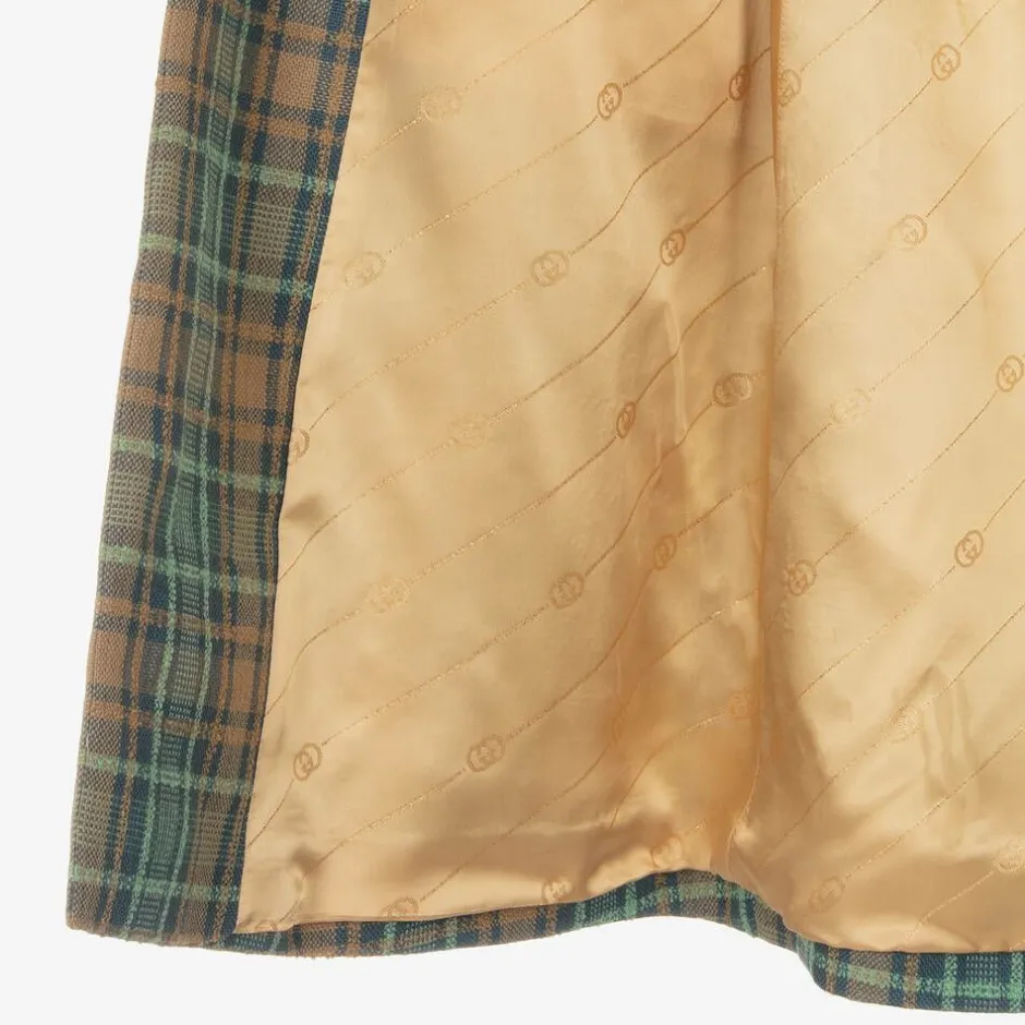 Gucci Teen Girls Blue & Brown Wool Check Coat Outlet