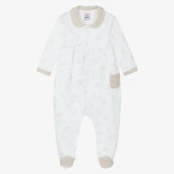 Babidu White & Beige Cotton Babygrow Sale