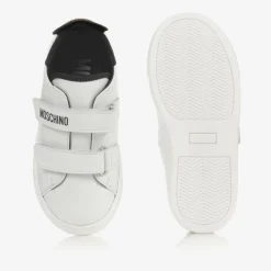 Moschino Kid-Teen White & Black Velcro Trainers New