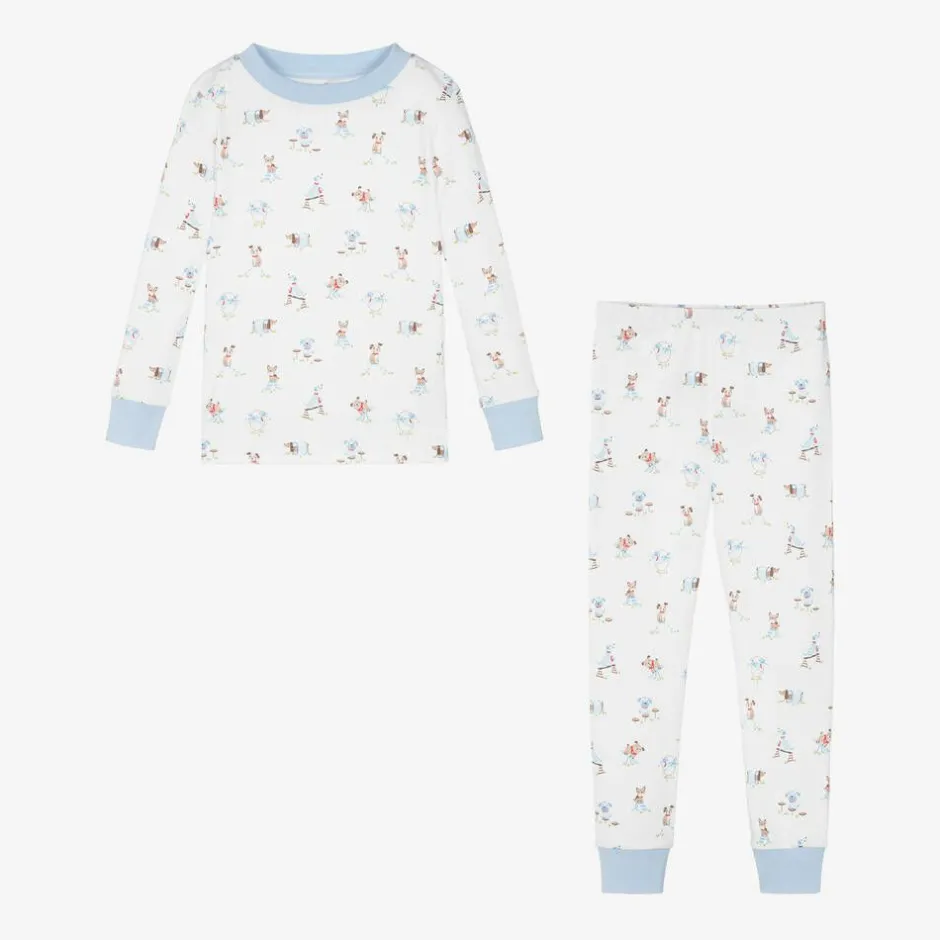 Kissy Kissy White & Blue Cotton Playground Pups Pyjamas Sale