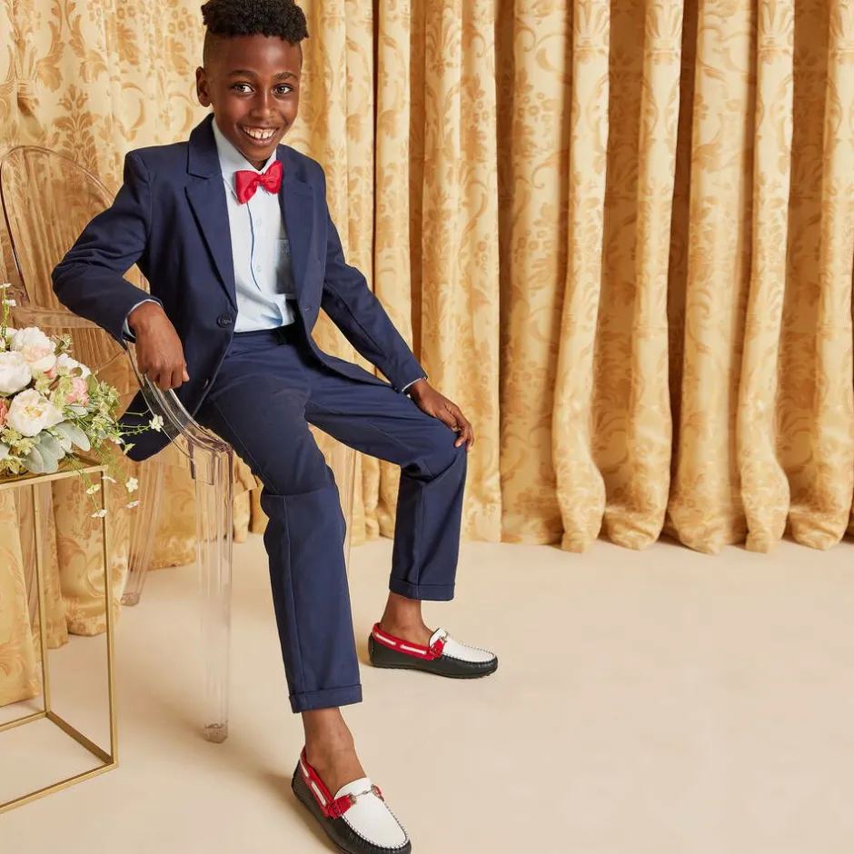 Childrens Classics White & Blue Leather Shoes