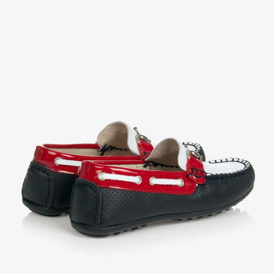 Childrens Classics White & Blue Leather Shoes