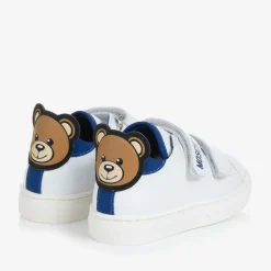 Moschino Kid-Teen White & Blue Leather Teddy Bear Trainers Outlet
