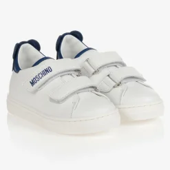 Moschino Baby White & Blue Leather Trainers Best