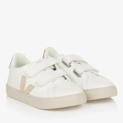 VEJA White & Gold Leather Esplar Trainers New