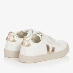 VEJA White & Gold Leather Esplar Trainers New