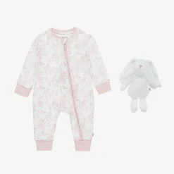 The Little Tailor White & Pink Cotton Babysuit Gift Set Clearance