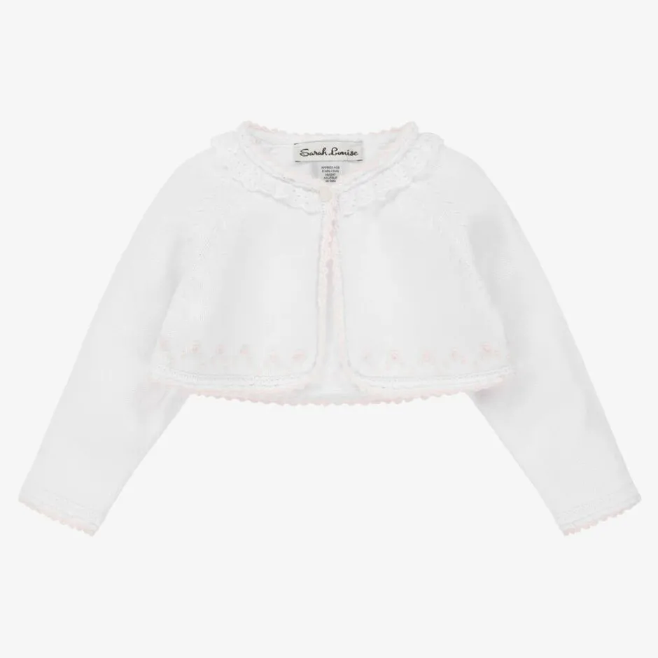 Sarah Louise White & Pink Knitted Bolero Cardigan Clearance