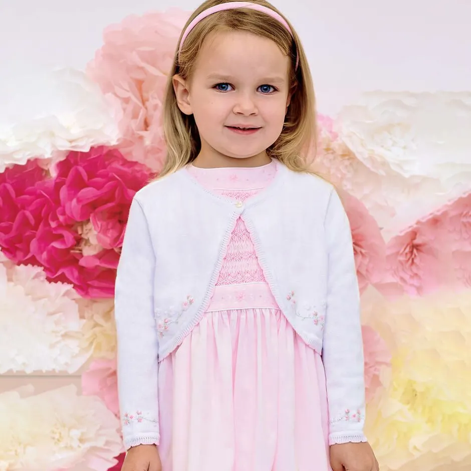 Sarah Louise White & Pink Knitted Bolero Cardigan Clearance