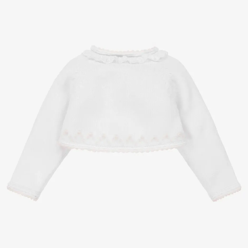 Sarah Louise White & Pink Knitted Bolero Cardigan Clearance