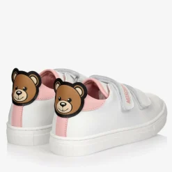 Moschino Kid-Teen White & Pink Leather Teddy Bear Trainers Discount