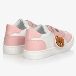 Moschino Baby White & Pink Leather Trainers Discount
