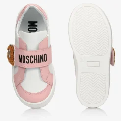 Moschino Baby White & Pink Leather Trainers Discount