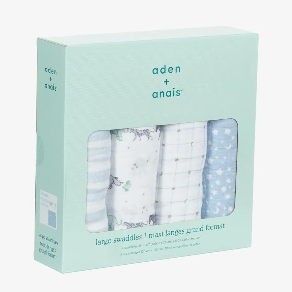 aden + anais White & Blue Muslin Swaddles (4 Pack)