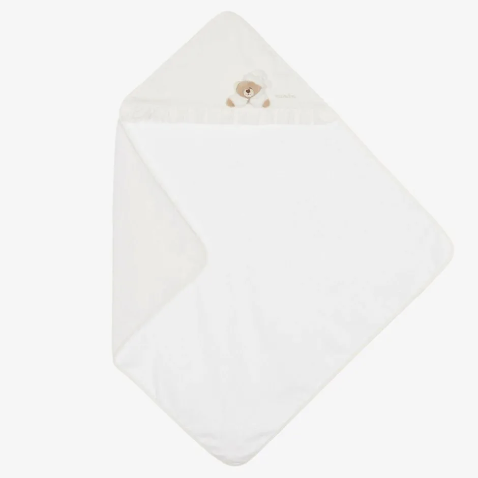 Nanán White & Ivory Hooded Baby Towel (74cm) New