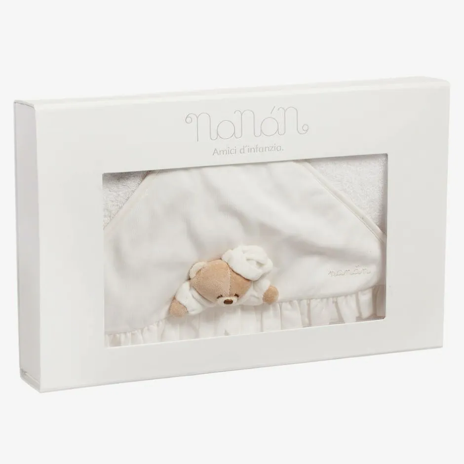 Nanán White & Ivory Hooded Baby Towel (74cm) New