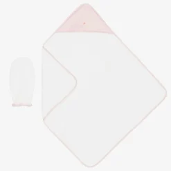 Kissy Kissy White & Pink Cotton Hooded Towel & Mitt Set Sale