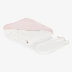 Kissy Kissy White & Pink Cotton Hooded Towel & Mitt Set Sale