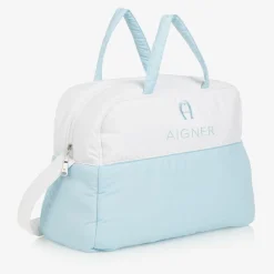 AIGNER White & Sky Blue Baby Changing Bag (43cm) New