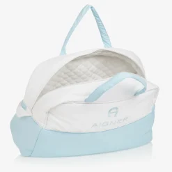 AIGNER White & Sky Blue Baby Changing Bag (43cm) New