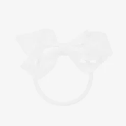 Peach Ribbons White Bow Hair Elastic (7cm) New