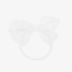 Peach Ribbons White Bow Hair Elastic (7cm) New