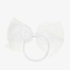 Peach Ribbons White Bow Hair Elastic (12cm)