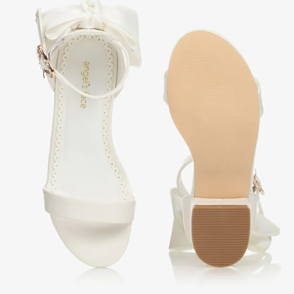 Angels Face White Bow Heel Sandals Snowdrop Hot