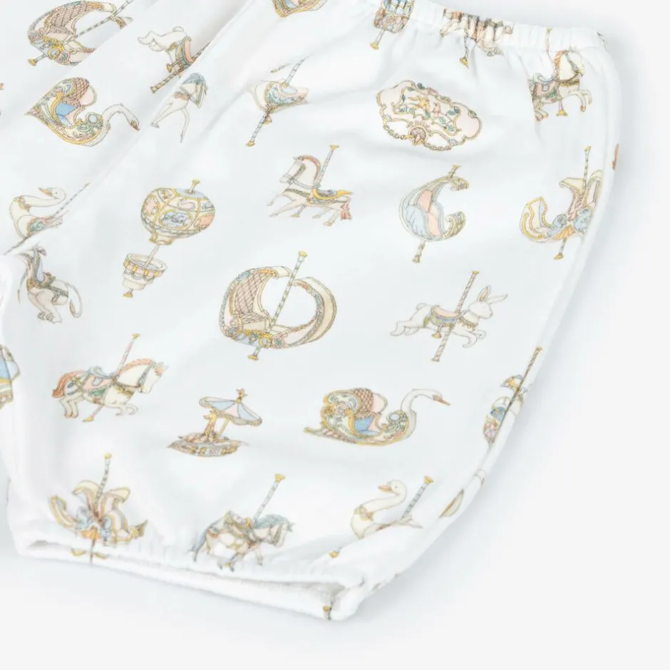Atelier Choux Paris White Carousel Print Cotton Bloomer Shorts Sale