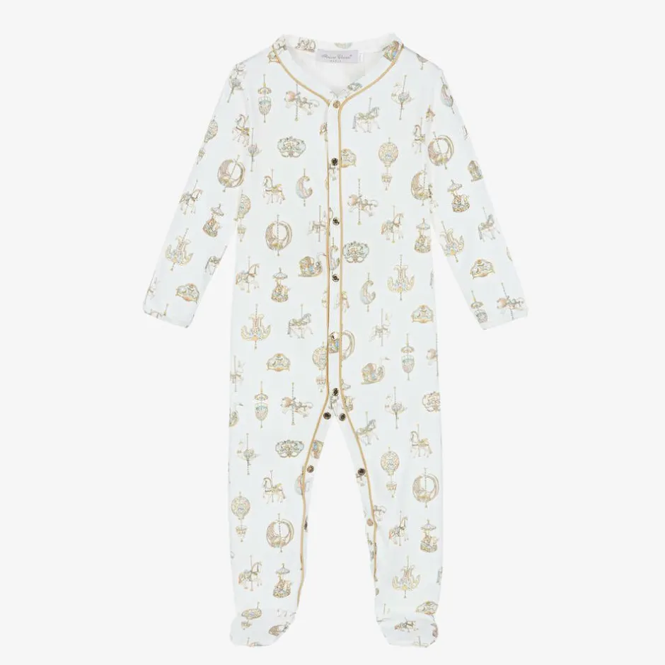 Atelier Choux Paris White Carousel Print Cotton Babygrow Online