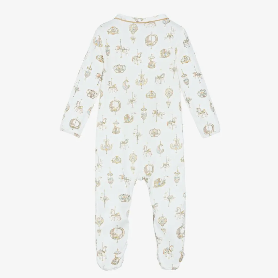 Atelier Choux Paris White Carousel Print Cotton Babygrow Online