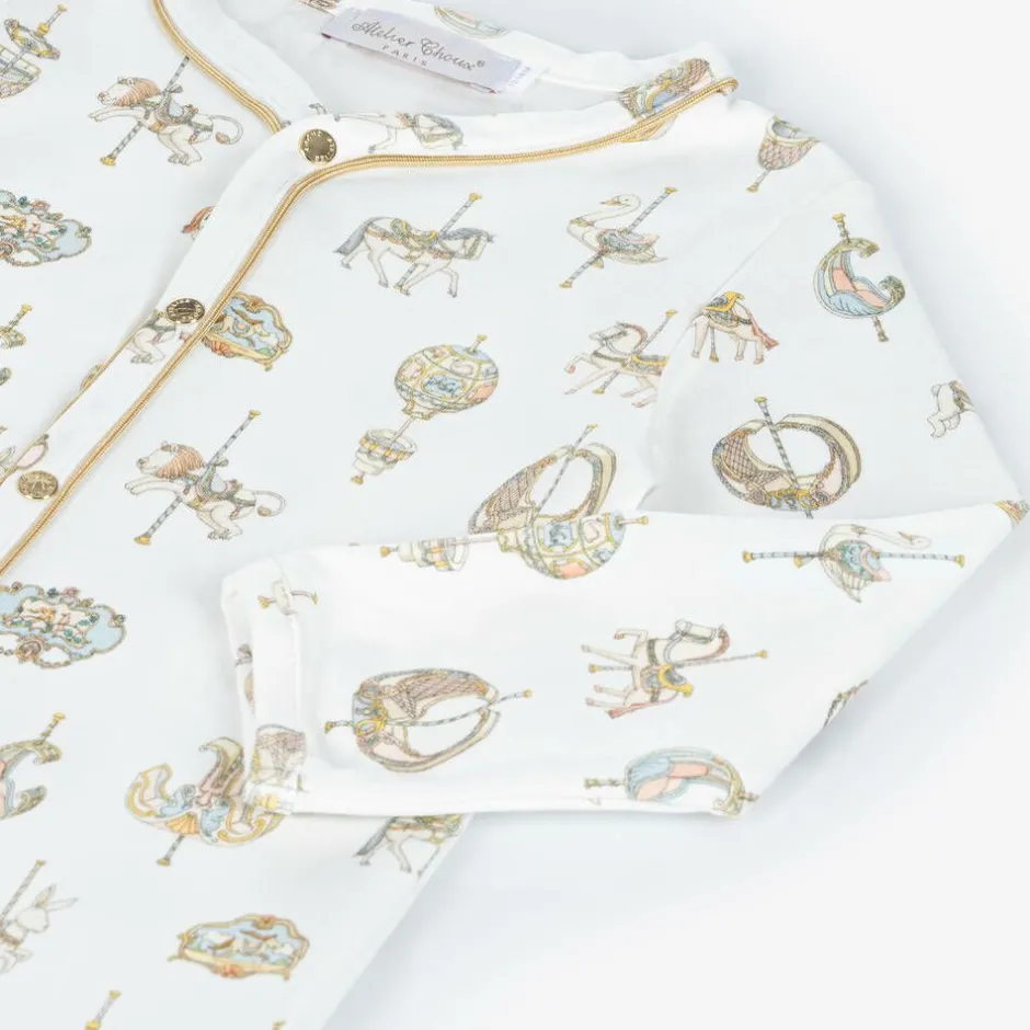 Atelier Choux Paris White Carousel Print Cotton Babygrow Online