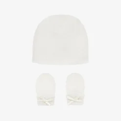 G.H.Hurt amp; Son White Cashmere Baby Hat & Mittens Set