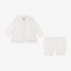 Sarah Louise White Cotton Baby Shorts Set Clearance