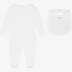 Beatrice amp; George White Cotton Babygrow & Embroidered Bib Set Discount