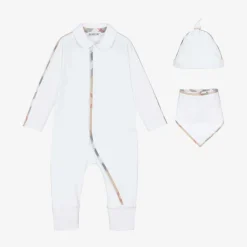 Burberry White Cotton Babygrow Gift Set Best