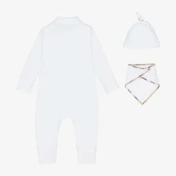 Burberry White Cotton Babygrow Gift Set Best