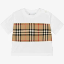 Burberry White Cotton Check Baby T-Shirt Best
