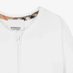 Burberry White Cotton Check Babysuit Gift Set Outlet