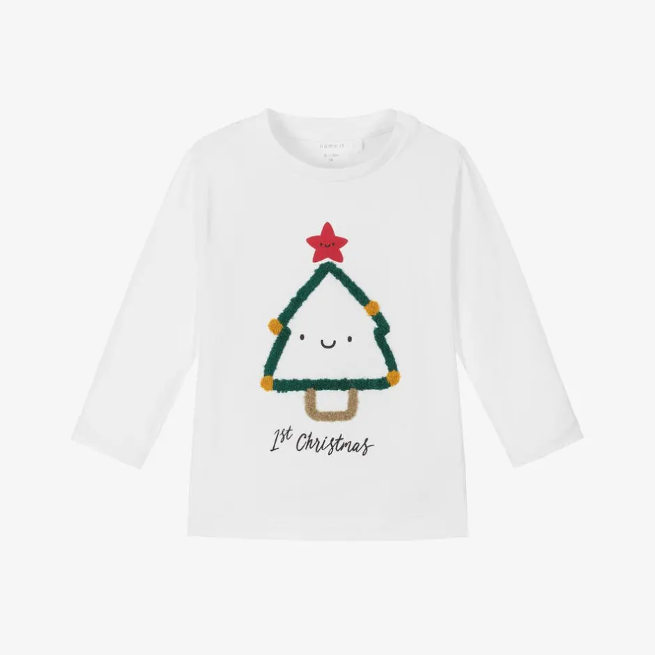 NAME IT White Cotton Christmas Baby Top Sale