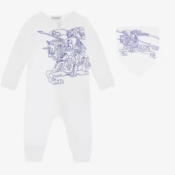 Burberry White Cotton EKD Babysuit Gift Set Online