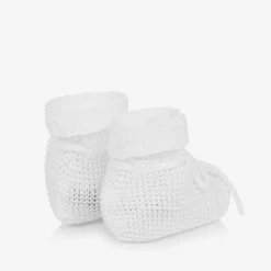 Paz Rodríguez White Cotton Knit Baby Booties Online