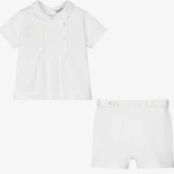 Sarah Louise White Cotton Knit Shorts Set Hot