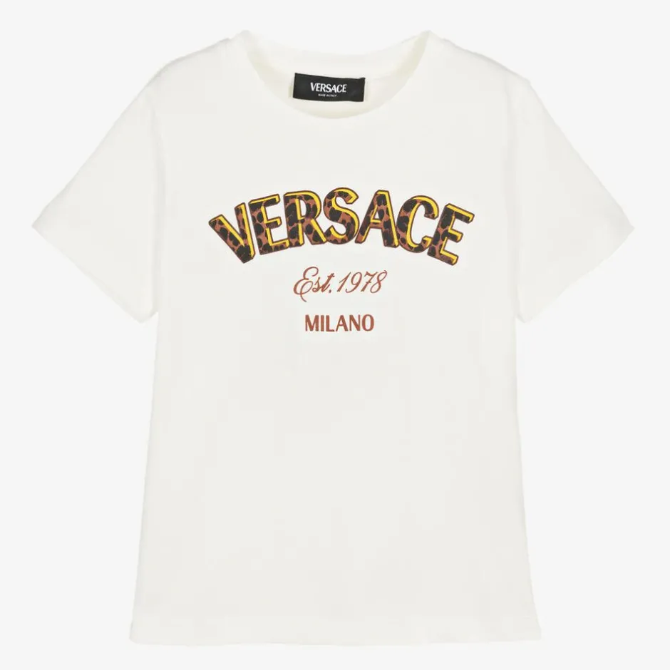 Versace White Cotton Leopard Print Logo T-Shirt Online