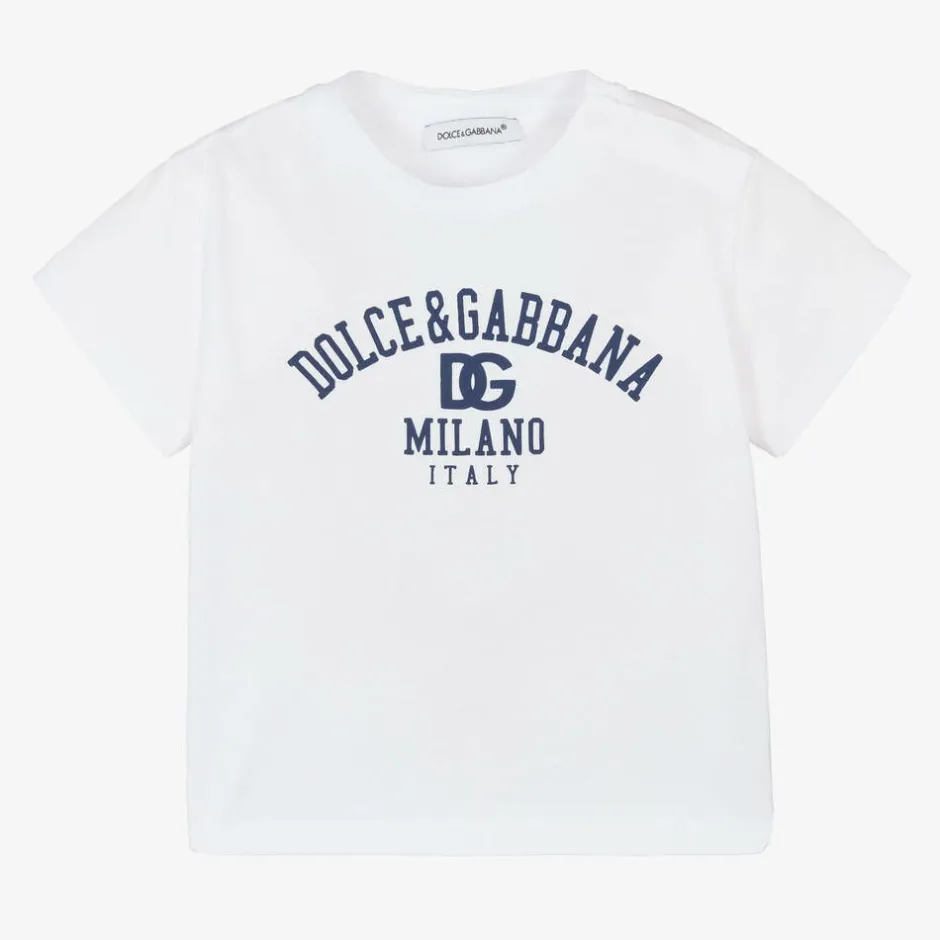 Dolce amp; Gabbana White Cotton Milano Logo Baby T-Shirt Outlet