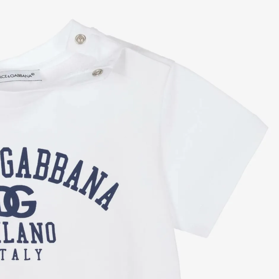Dolce amp; Gabbana White Cotton Milano Logo Baby T-Shirt Outlet