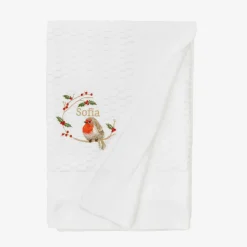 Paint My Dreams White Cotton Personalised Robin Blanket (88cm)